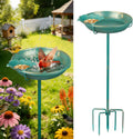 Mellbree freestanding metal bird bath, lake blue and gold, 10 inch basin
